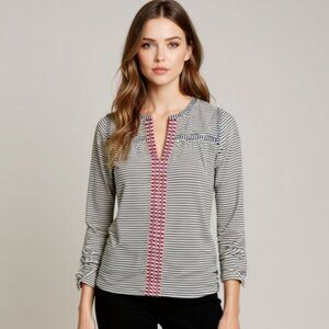 J. Crew Striped Embroidered Peasant Top Size Small